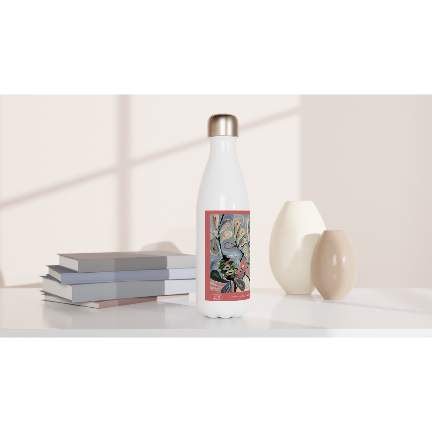 'Banksia Cone' by Tanya McAllan - White 500ml (17oz) Stainless Steel Water Bottle